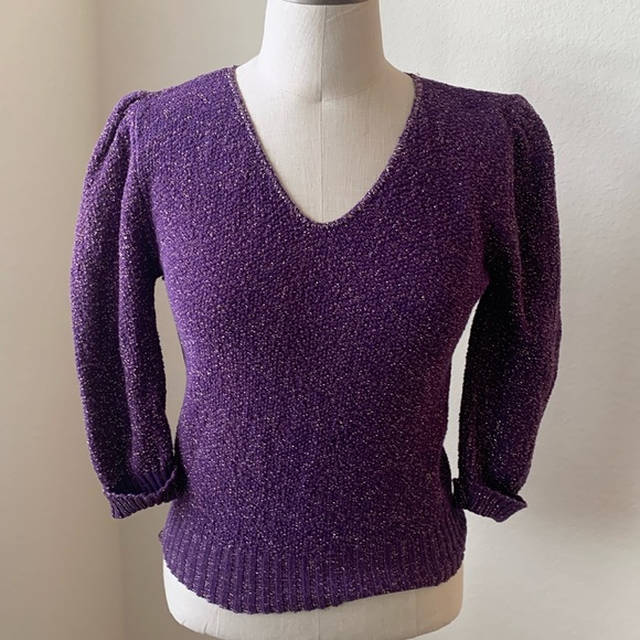 Vintage 80s sz S purple sweater gold flecks EUC - Picture 1 of 4